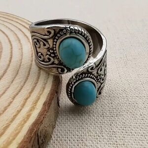 Vintage Style Bohemian Open Adjustable Ring Inlaid Turquoise Simulate Gemstone